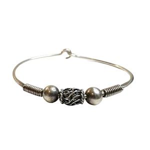 Vintage Sterling Silver Beaded Hook Closure Bracelet